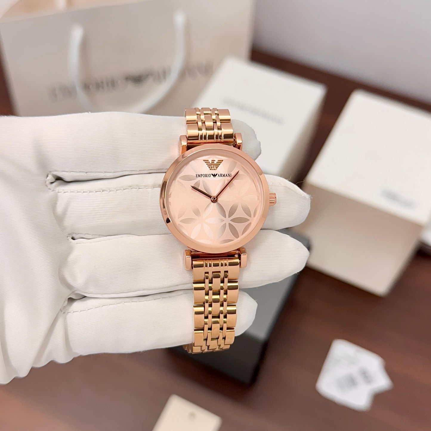 Emporio Armani Women's Rose Gold Floral Pattern